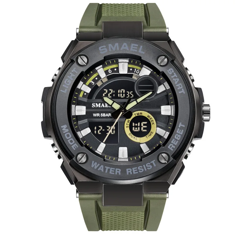 SMAEL роскошные мужские наручные брендовые модные спортивные часы мужские водонепроницаемые кварцевые часы мужские часы с двойным дисплеем армейские военные наручные часы - Цвет: Army Green