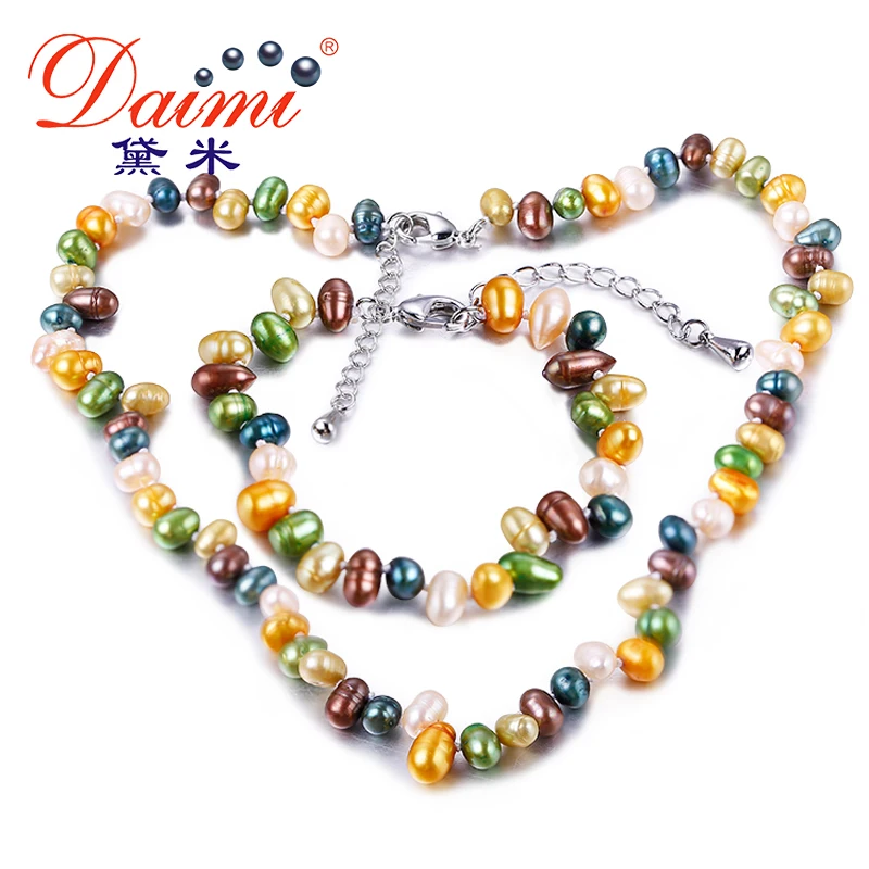 

DAIMI 2019 New Arrival 5-6mm Freshwater Pearl jewelry sets Necklace&Bracelet&Earrings gift for girlfriend