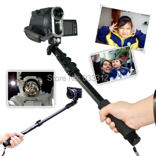 black Self-portrait extendable telescopic handheld Pole Arm monopod Camcorder Camera mobile phone tripod mount adapter