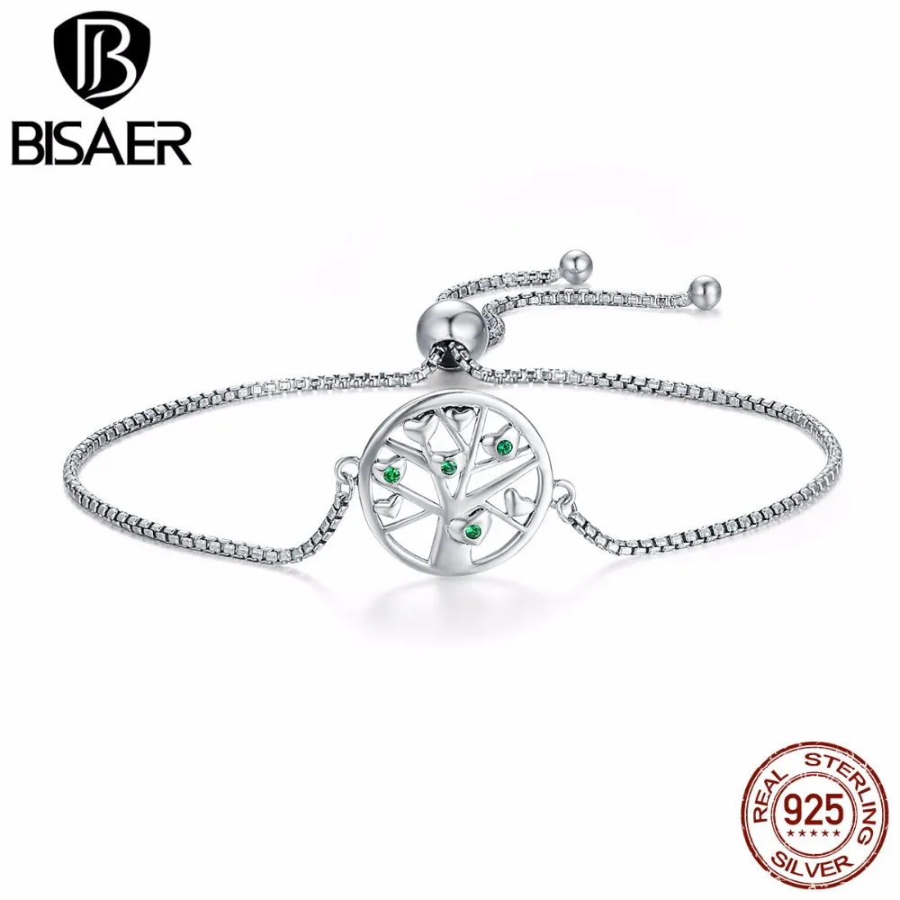 

BISAER Genuine 925 Sterling Silver Tree of Life Lace up Chain Strand Bracelets for Women Authentic Silver Jewelry Gift GXB010