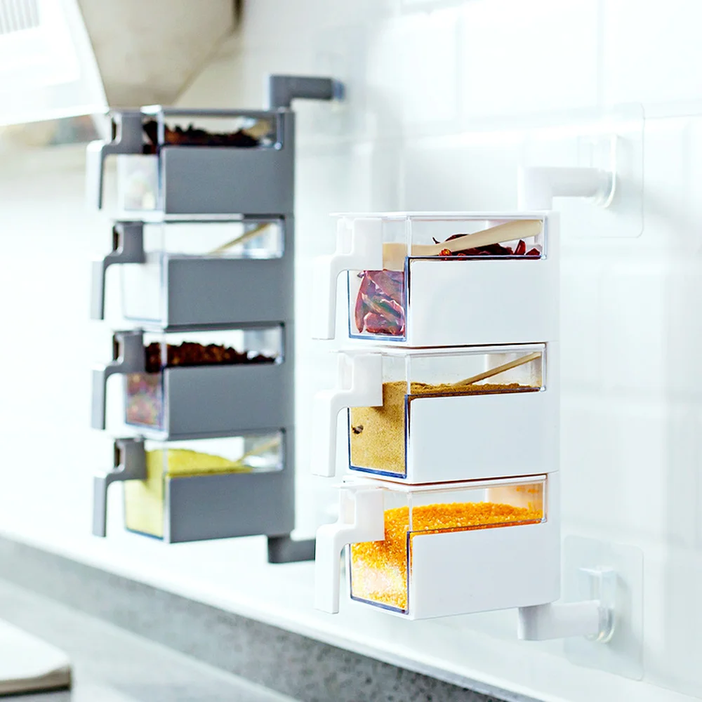 

Kitchen supplies salt cans wall hanging free punch household seasoning jars bottle storage box spice box set LM01241848