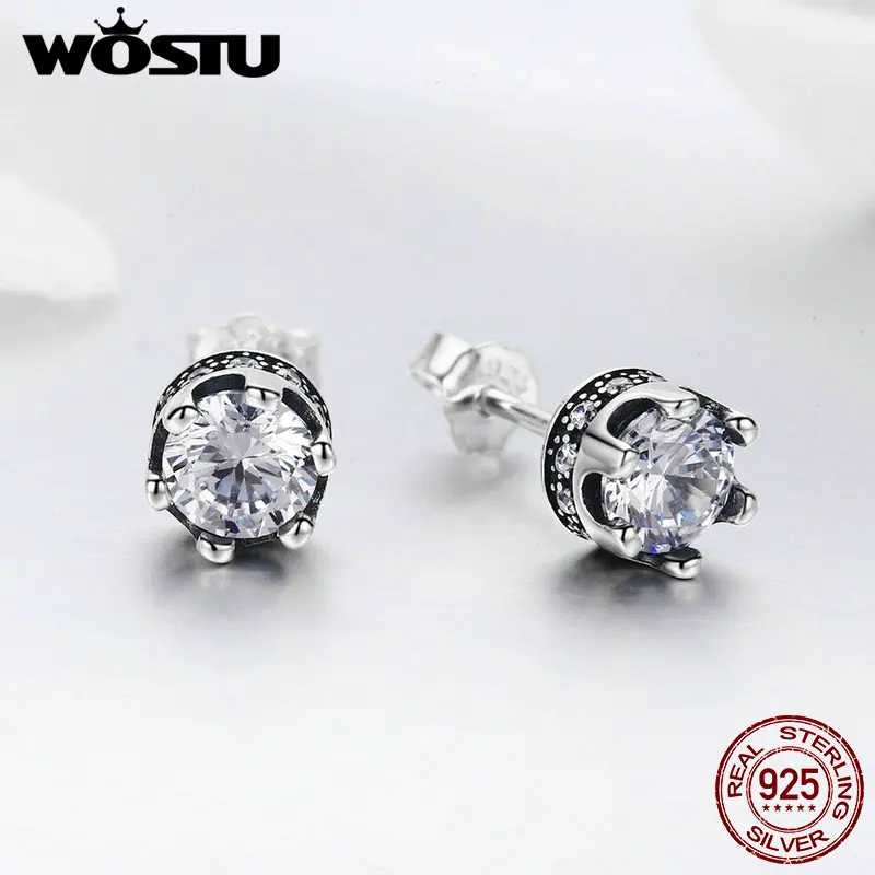 Женские серьги пусеты WOSTU из 100% стерлингового серебра 925 пробы с изящной короной