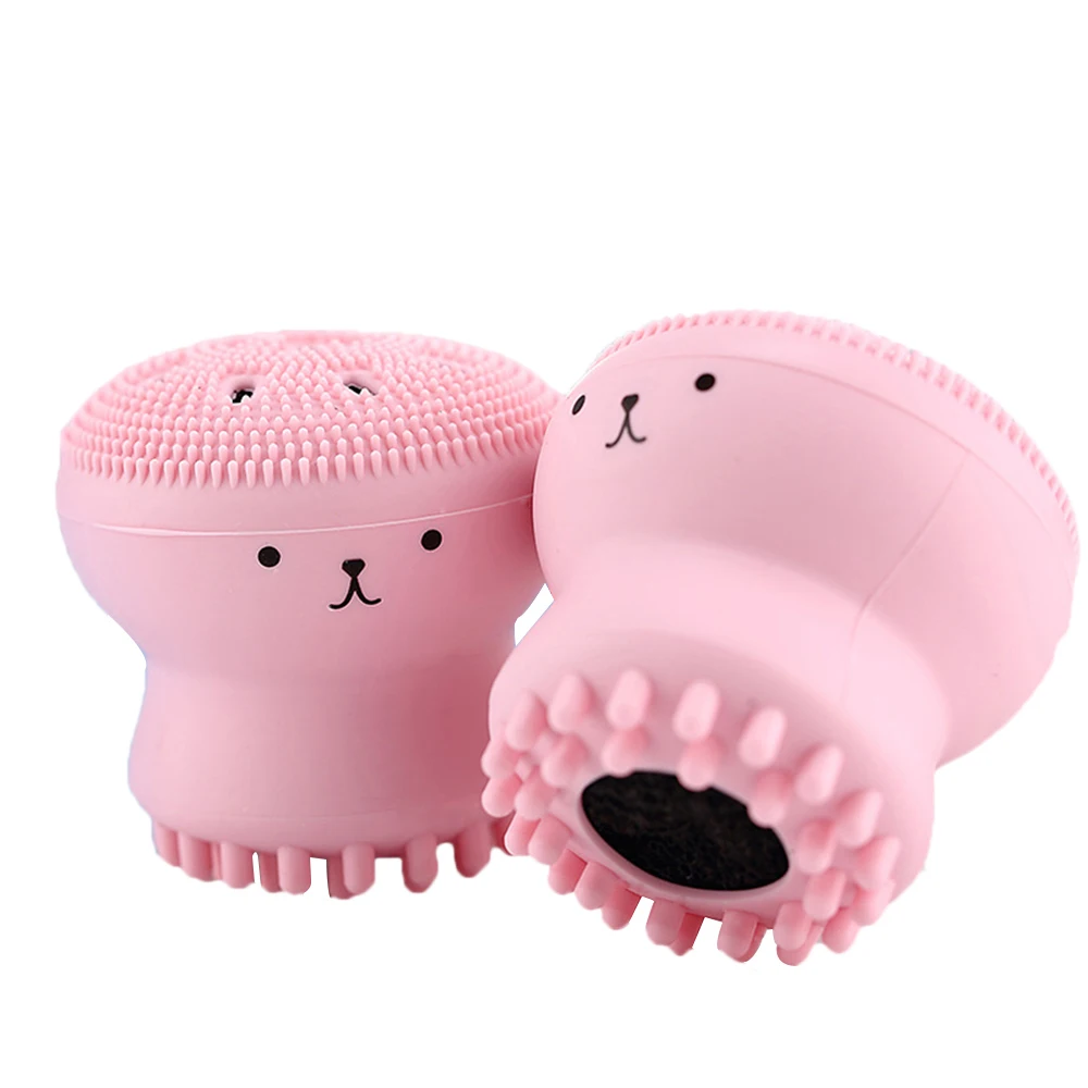 Милые животные Осьминог силиконовая Чистящая Щетка для глубокого очищения лица отшелушивающая щетка для мытья глубоких поры лица щетка для мытья макияжа Инструменты - Цвет: pink