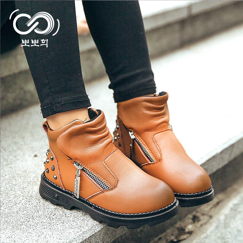 

2018 New Winter Children Martin Boots Genuine Leather Kids Shoes Warm Snow Cotton-padded Boots Brand Girls Boys Fashion Sneakers