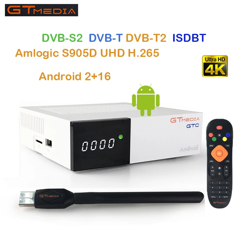 

GT Media GTC Satellite TV Receiver DVB-S2/C/T2/ISDB-T Android 6.0 2GB 16GB Smart TV Box Amlogic S905D BT4.0 FREE SAT freesat