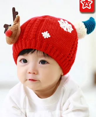 Зимние Бархатные Теплые рождественские шапки для девочек, рожки лося, детские шапки с рисунком, вязаные шапки для мальчиков, рождественские детские шапки - Цвет: 6