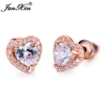 JUNXIN Женский Зеленый Розовый Красный Фиолетовый Белый Циркон маленькие серьги-гвоздики сердце серьги для женщин винтажное обручальное кольцо из розового золота ювелирные изделия
