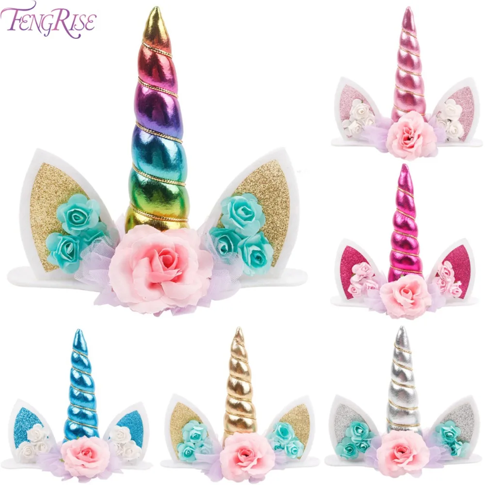 

FENGRISE Cake Topper Birthday Kids Favors Colorful Cake Decoration Unicornio Wedding Party Decor
