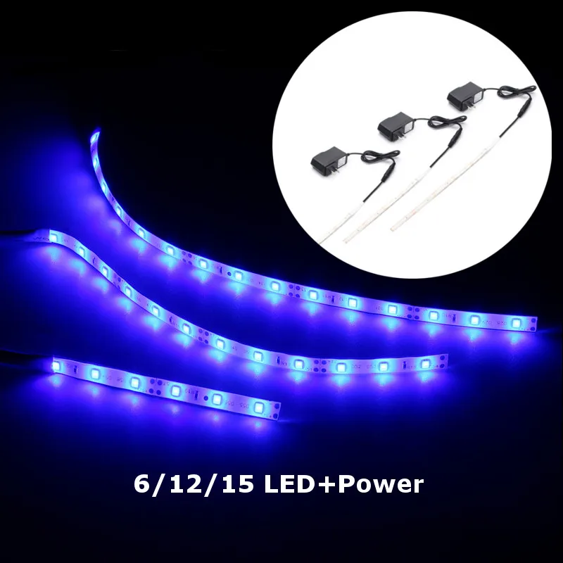 Waterproof IP65 10/20/25 cm 6/12/15 LEDs Strip Light 12V DC 3528 SMD Aquarium LED BLUE Light Strip Lamp With Power