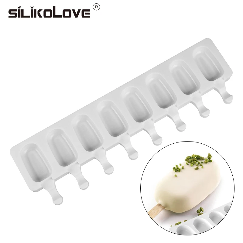 

SILIKOLOVE Ice Cream Mold 8 Cavity Makers Silicone Thick material DIY Molds Ice Cube Dessert Molds Tray With Popsicle
