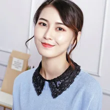 Женский зимний свитер с отстегивающимся отворотом и кружевным цветком Питер Пэн, накладной воротник от рубашки, хлопок, ложная блузка, топы, аксессуар