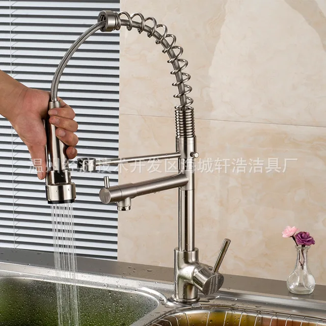 Ganda Air Kran Kawat Tembaga Menggambar Musim Semi Dapur Ganda Air Kran Kawat Tembaga Menggambar Musim Semi Dapur Tekanan Tinggi Keran Kepala Panas