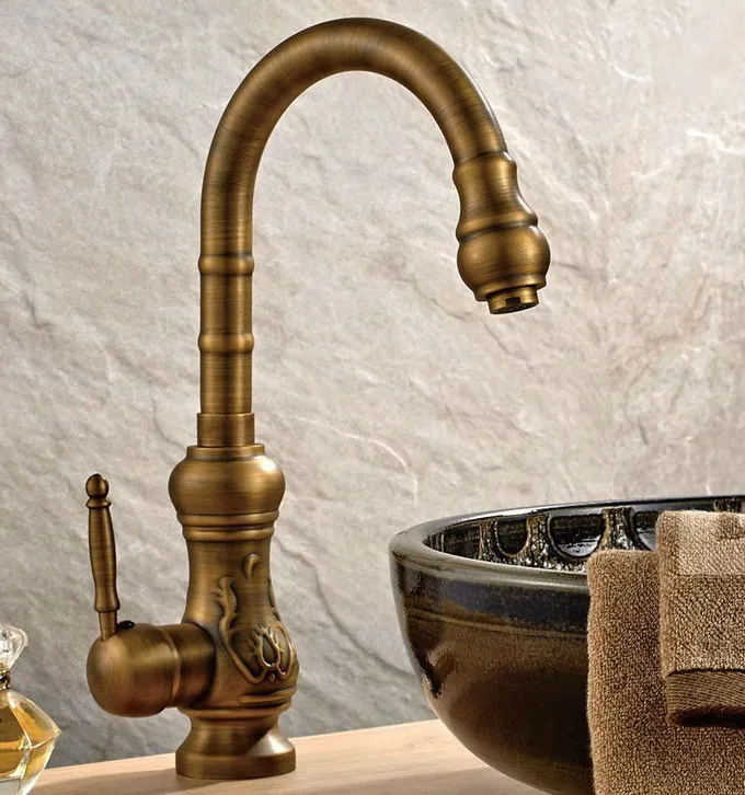 Vintage Retro Antique Brass Single Lever Kitchen Sink Swivel Spout