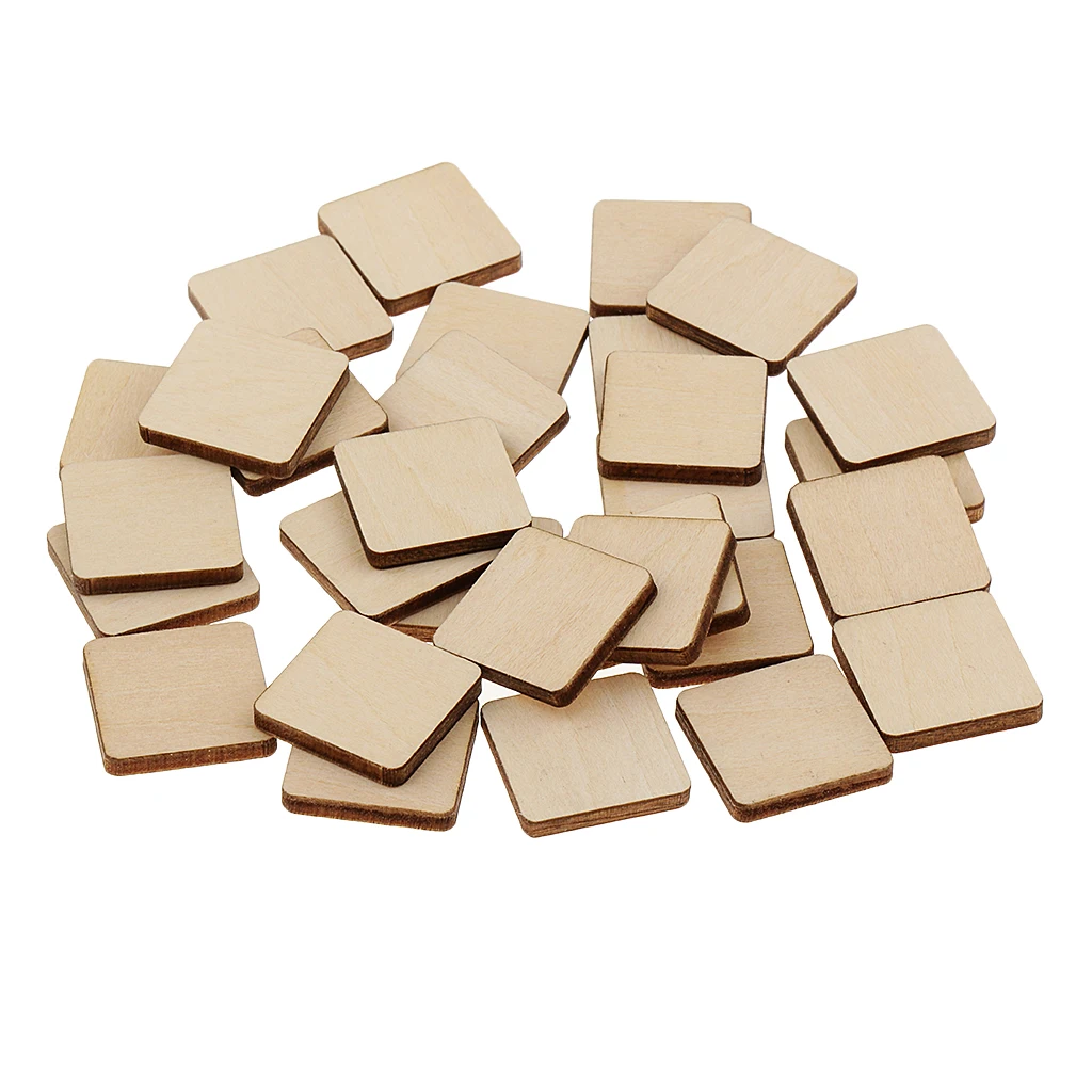 30 Piece Square MDF Unfinished Wood Pieces Blank Plaques for DIY Craft Pyrography 20x20mm Excellent For All Type Of Craft