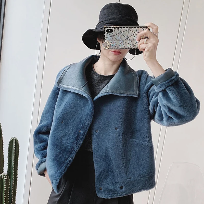 

Merino Sheep Shearling Coat Women Reversible Real Fur Coat Long Sleeve Real Sheepskin Shearling Jacket rf0327