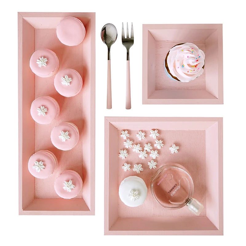

Macaron Color Wood Cupcake Display Tray Home Storage Racks Macaron Cakes Plates Candy Coffee Bread Donuts Cake Stands