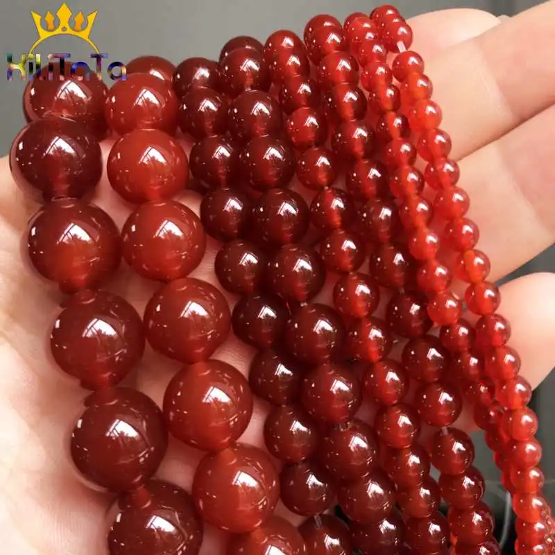 천연 붉은 마노 스톤 비즈 라운드 Carnelian 오닉스 느슨한 비즈 DIY 팔찌 목걸이 15