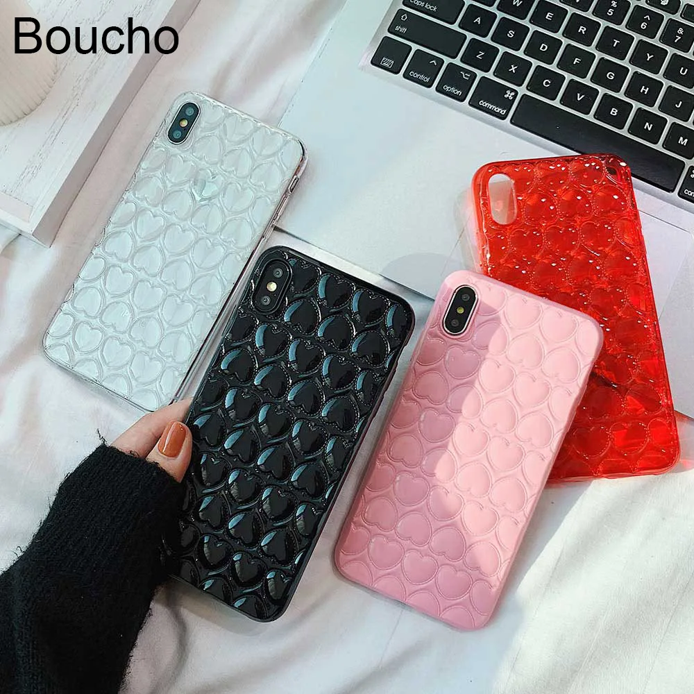 

Boucho 3D Heart-shaped Phone Case For iphone XR X XS 6 6S 7 8 Plus XS MAX Fashion Bling Colorful Back Cover Lovely Cases Capa