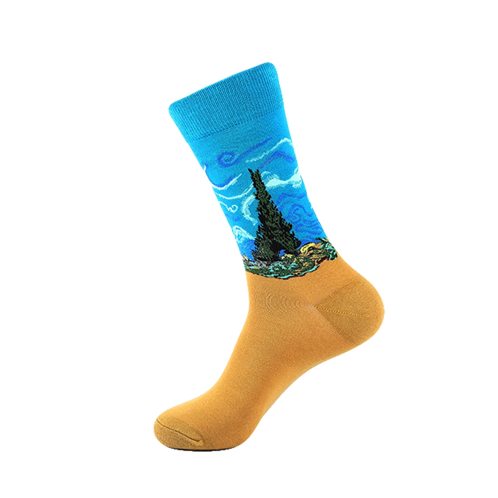 VPM художественные хлопковые мужские носки Harajuku, цветные Веселые носки Ван Гога с рисунком маслом для мужчин, Свадебный Рождественский подарок - Цвет: Лаванда