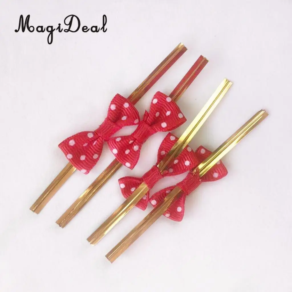 100pcs 12 Colors Metallic Twist Wire Tie Bowknot Candy Cookie Cake Cello Bag Wedding Party Favours 8cm Long 