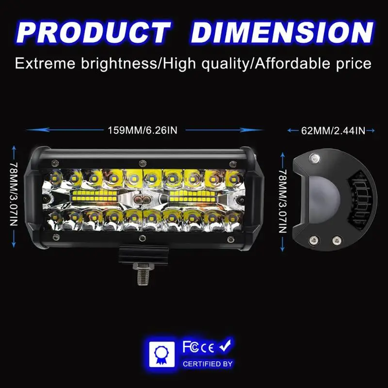 7 дюймов 3 ряда 120 Вт внедорожный светодиодный рабочий свет бар Водонепроницаемая точечная лампа для вождения