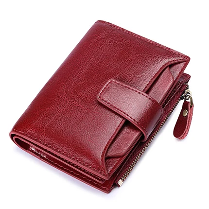 Sendefn RFID женский кошелек, двойной, масло, воск, качественный, брендовый, женский, на молнии и кнопках, короткий, стильный, женский кошелек, 4 цвета, 5191-68 - Цвет: Wine Red