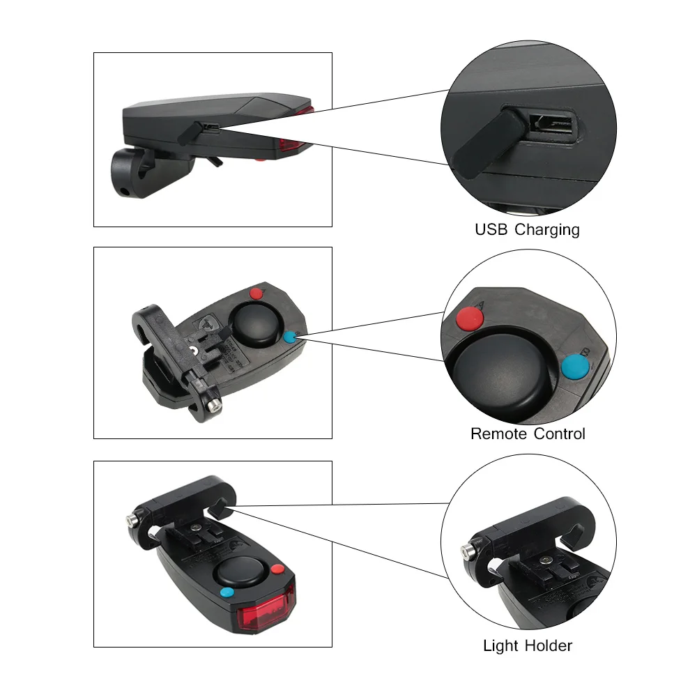 Clearance Bike Taillights Intelligent Anti-Theft Bicycle Alarm LED Cycling Strobe Warning Electric Bell with Wireless Remote USB 4