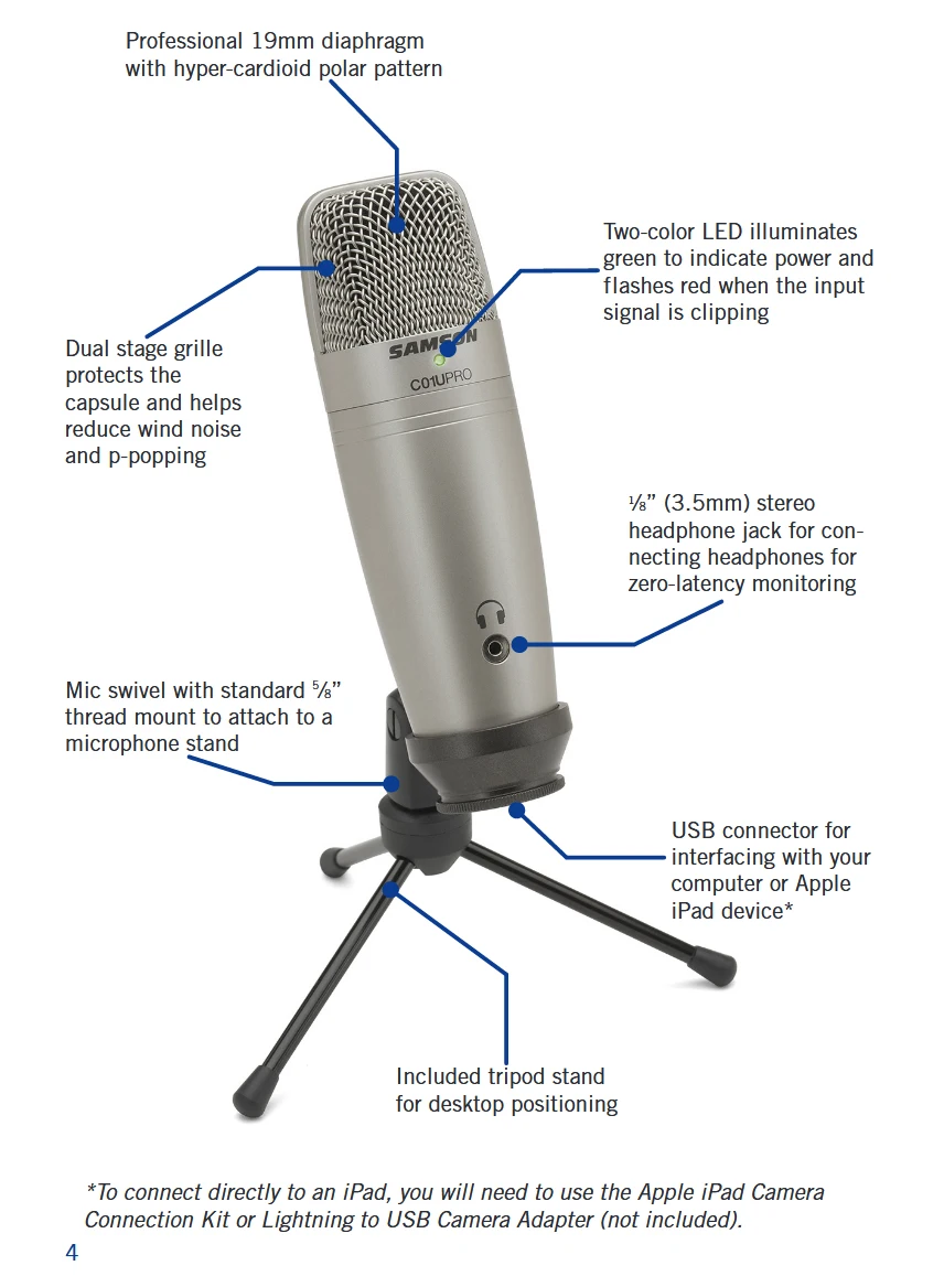Samson C01U Pro конденсаторный микрофон в режиме реального времени с студийным монитором наушников SR950 для трансляции музыки записи