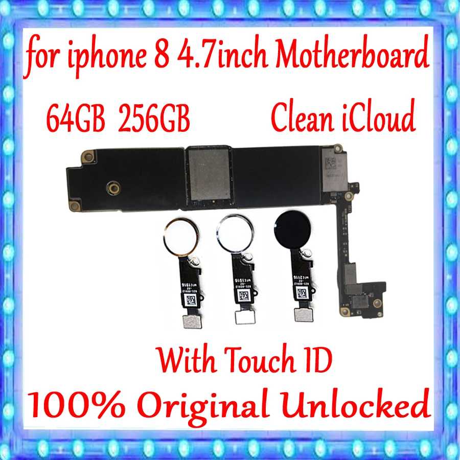 Чистая iCloud для iPhone 8 материнская плата Заводская разблокированная материнская плата для iPhone 8 материнская плата с/без Touch ID