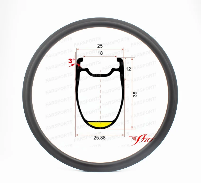 Дорога Farsports FSL38-CM-25 довод 38 мм 25 мм 20/24 Отверстия Дорожный углеродного волокна велосипед обод колеса, 25 мм ширина велосипед настроены обода