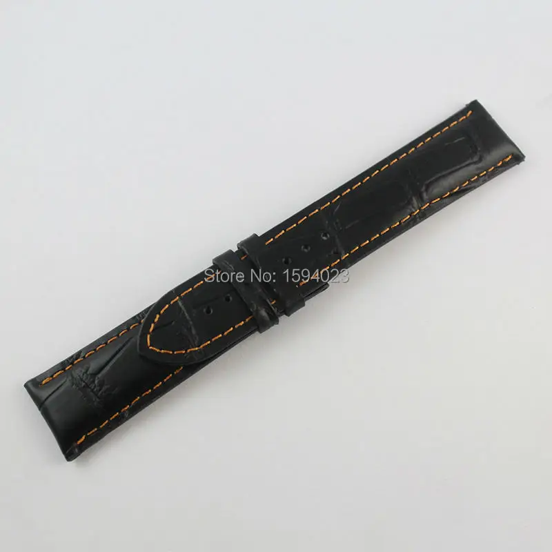 

22mm M005 Crocodile Alligator Grain Leather Watchband Watch Strap Male money Black orange line Genuine Leather Watch Bands Strap