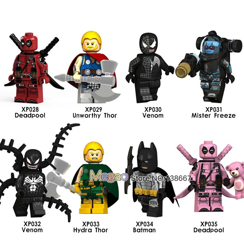 

Legoings Figures Spiderman Batman Marvel Deadpool 2 Unworthy Thor Mister Freeze Hydra Thor Venom Model Building Blocks Toys Kid