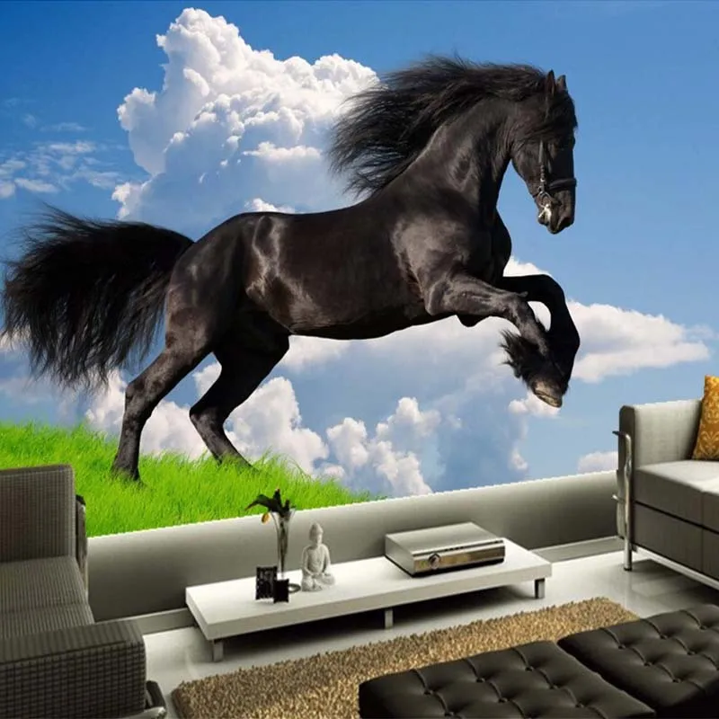 

Beibehang пользовательский 3D природный пейзаж голубое небо белые облака Черная лошадь роспись обои диван ТВ фон обои домашний декор