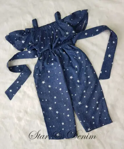 

Summer Toddler Girls Stars Denim Cloth Outfits Off Shoulder Tops+Pants 2PCS Set