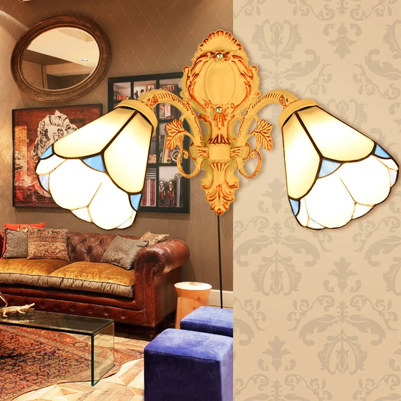 

Mediterranean LED Tiffanylampe,Tiffany Mermaid Wall Lamp AC 110/220V E27 Wall Lamps for Home Corridor Bedroom