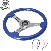 350 мм плоское синее ABS Автомобильное рулевое колесо с серебряным хромовым спицевым окрашенным цветным 1" дюймовым NOB классическое рулевое колесо