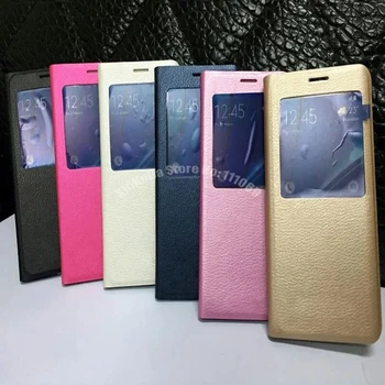 

100pcs DHL Free for Galaxy note 7 PU Leather Case Open Window View Flip Cover Back Case For Samsung Galaxy note 7