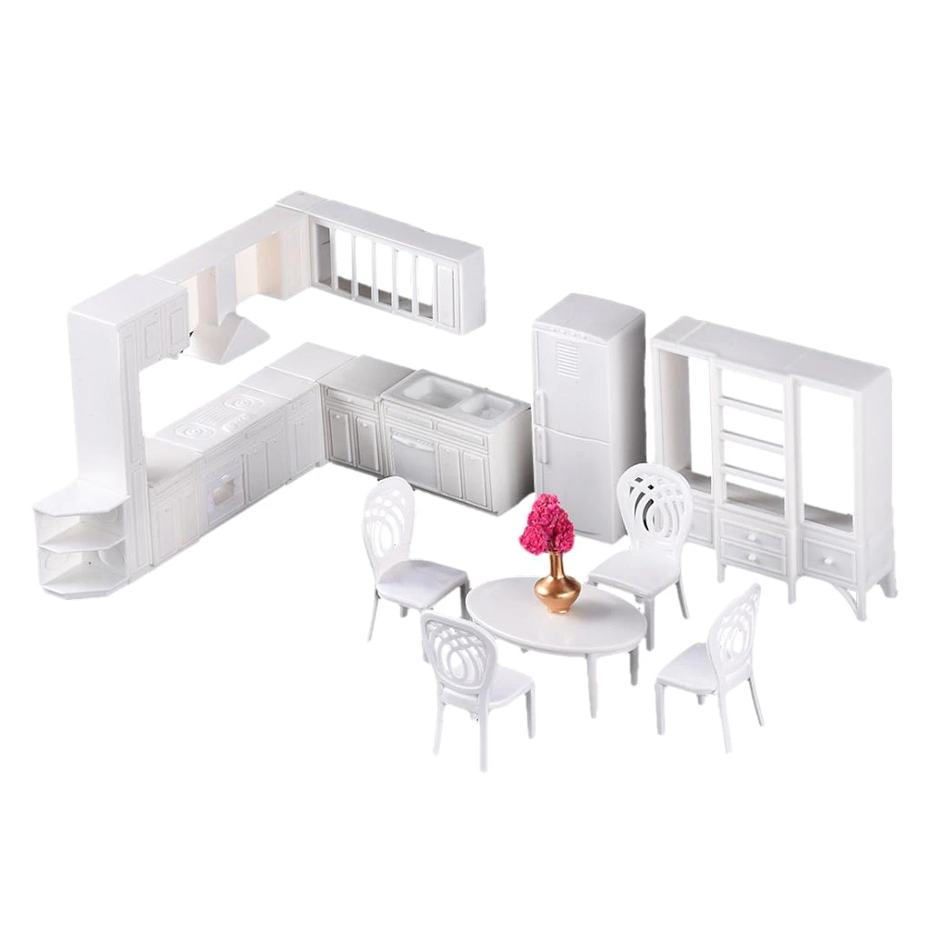 

9Pcs/Set 1:25 Scale Modern Style Kitchen Furniture Set Model Building Kits DIY Dining Room Miniatures Layout