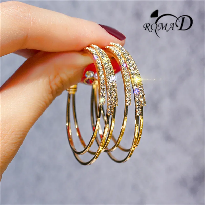 

Romad silver-needle full-drill geometric circle-ring, women's Korean temperament C-type ear-ring, ear-ring, female