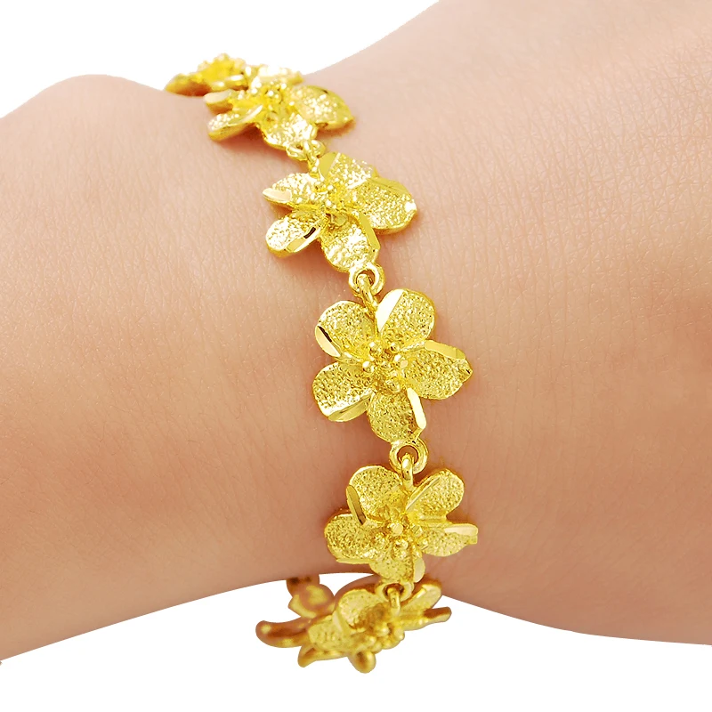 

Flower 24K Gold Color Bracelet 100% High Quality Vacuum Plating Do Not Fade Women Wearing On Party Or Gifts H001