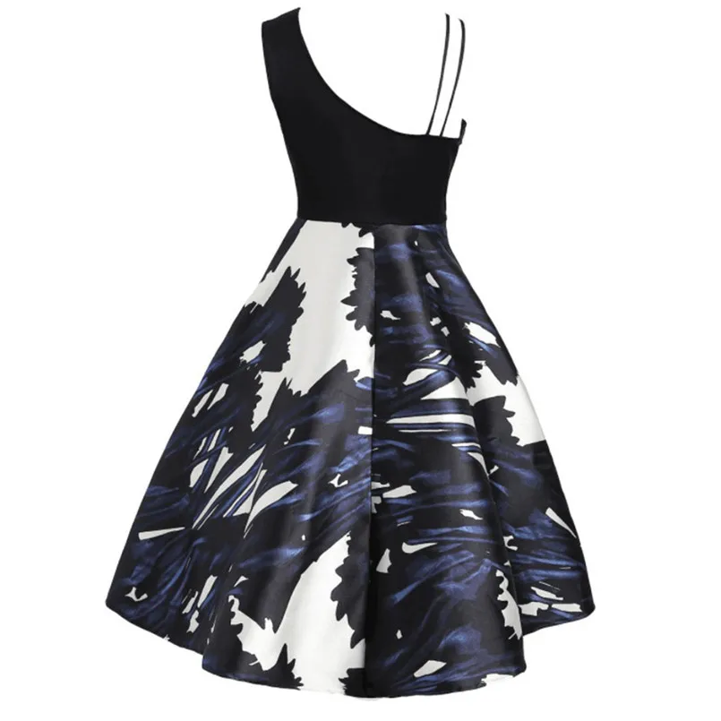 New Fashion Women Summer Off Shoulder Vintage Print Retro Rockabilly Cocktail Dress Elegant Ladies Casual Party Vestidos #4R09   (7)