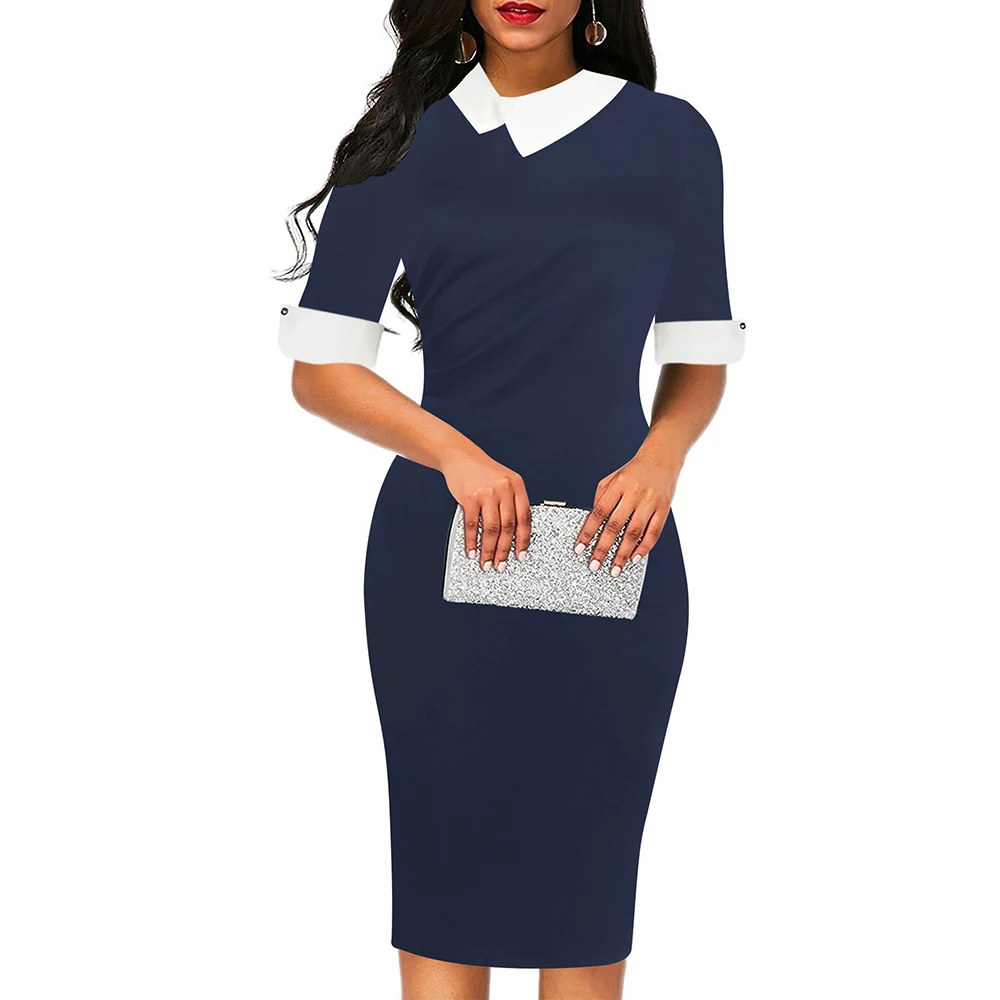 

Robe Femme Summer 2019 Peter Pan Collar Party Women Dress Half Empire Office Dress Elegant Black Red Vestidos Mujer Plus Size