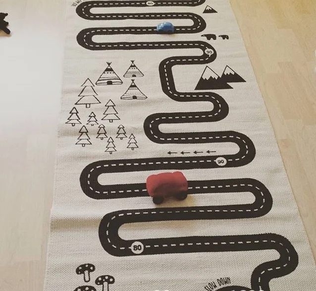 

mylb 180cm*70cm Nordic Style Fashon Canvas Forest Track Runway Play Game Mats Baby Kids Crawling Blankets Floor Carpet Children