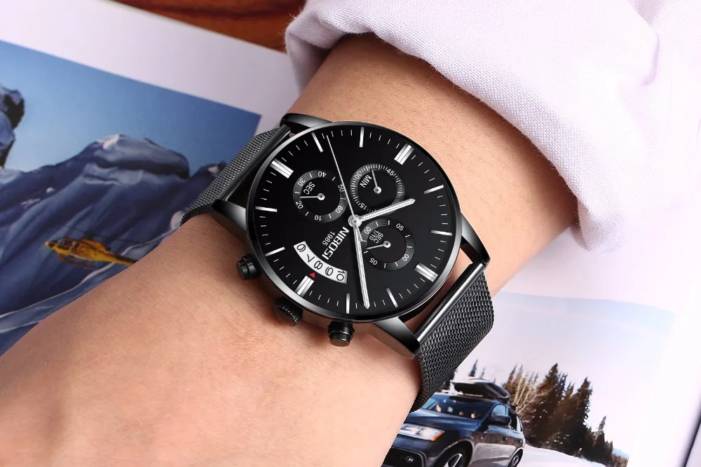 Nibosi Chronograph mens watches top brand luxury leather strap Waterproof sport wrist watches relogio masculino esportive grande (5)