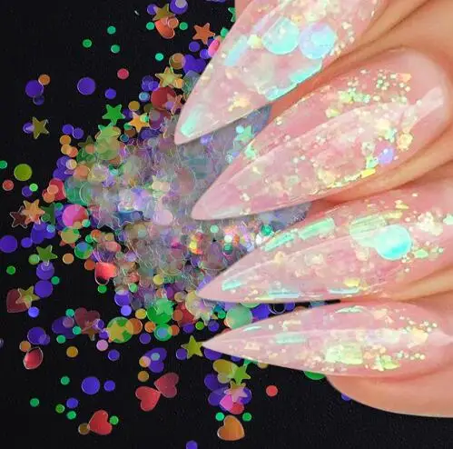 

Chameleon Color Sequins Nail Art Glitter Flakes UV Gel Polish Star Heart Flower Paillette Decor Tools