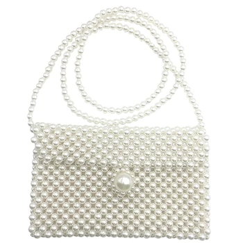

Hand-Woven Pearl Bags Lady Beaded Shoulder Bag Women Party Vintage Handbag Ins Small Flap Bag Mini Cross Body Bag