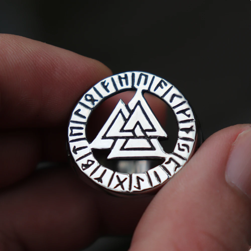 

Viking Valknut Odin Wolf Warrior Rings Men Futhark Rune Stainless Steel Ring Norse Amulet Jewelry