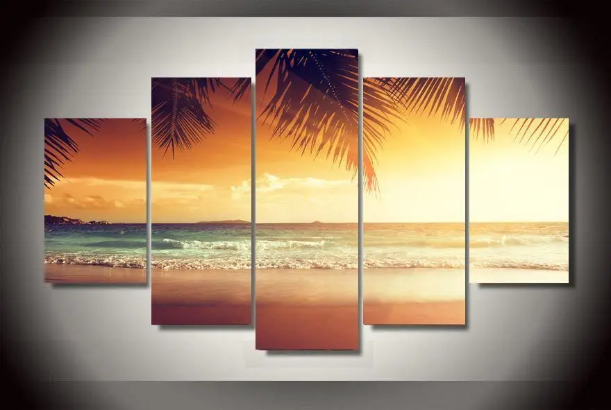 

Art Abstract Indoor Decor 20x35cmx2,20x45cmx2,20x55cm x7 Sunset Tropical Paradise Beach print canvas 5 pieces