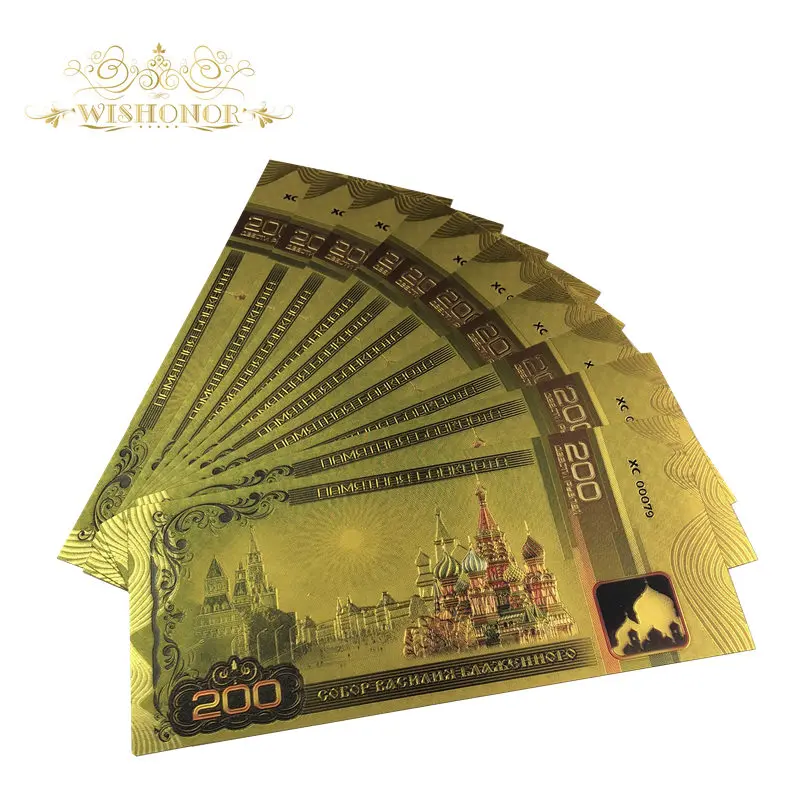 10 шт./лот 2018 новая модель для России Золотая банкнота 200 рублей в 24k позолоченные