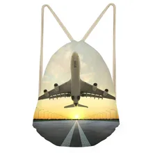Модные женские и мужские мешки с кулиской, с рисунком пейзажа, с 3D принтом самолета, обувь для мальчиков и девочек, пляжная сумка, Softback BackpacksSumka